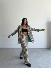 OTTOMAN ÇİZGİLİ CEKET-PANTOLON TK - Bej