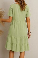Kadın Kısa Kollu V Yakalı Fırfırlı Bürümcük Elbise