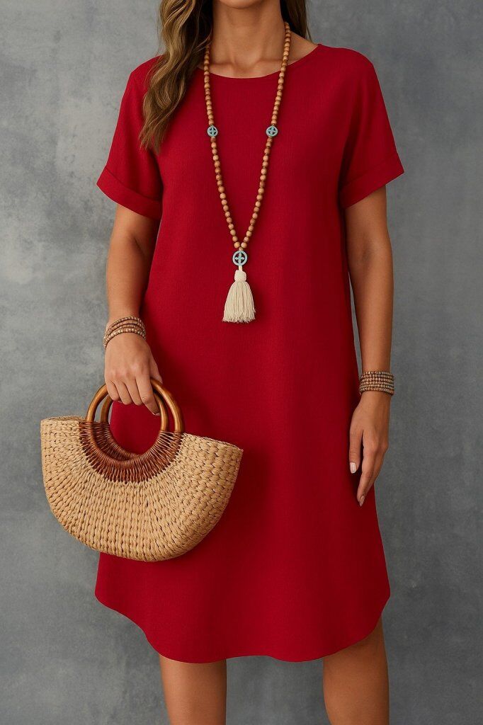 Kadın Kısa Kollu Kayık Yaka Bürümcük Elbise