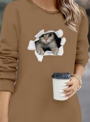 Kadın Uzun Kollu Bisiklet Yaka Kısa Viskon Iki Iplik Elbise