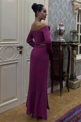 Madonna Yaka Derin Yırtmaç Etekli Şık Triko Takım 10099