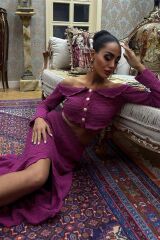 Madonna Yaka Derin Yırtmaç Etekli Şık Triko Takım 10099