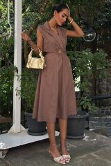 Göbeği Halka Detaylı Midi Boy Elbise 2896