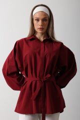Bel Detaylı Gömlek - Bordo