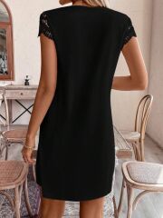 Kadın Kısa Kollu V Yakalı Viskon Elbise