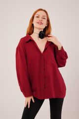 Basic Oversize Bordo Gömlek