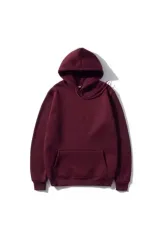 3 İplik Pamuklu Unisex Kapşonlu Sweetshirt - Bordo