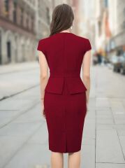 Kadın Kısa Kollu Kare Yakalı Ithal Krep Elbise