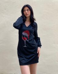 Kadın Uzun Kollu V Yaka Baskılı Dalgıç Kumaş Elbise