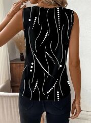 Kadın Sıfır Kollu V Yakalı Desenli Dalgıç Bluz