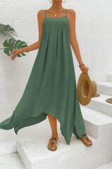 Kadın Ip Askılı V Yakalı Asimetrik Detaylı Aerobin Elbise