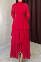 Kırmızı Bel Detaylı Elbise