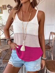 Kadın Askılı Yuvarlak Yaka çift Renkli Triko Bluz