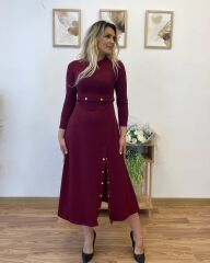 Kadın Uzun Kollu çıtçıtlı Viskon Krop Bluz Ve Yırtmaçlı Etek Istenildiğinde Elbise Olan Ikili Takım