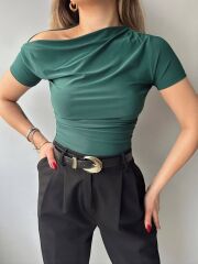 Kadın Sandy Kumaş Düşük Omuz Bluz