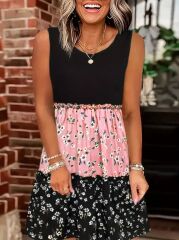 Kadın Askılı Yuvarlak Yaka çiçek Baskılı Salaş Süprem Elbise