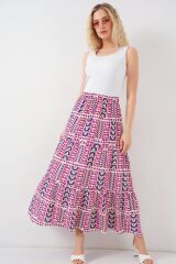 Desenli Uzun Etek 8053 - Fuşya