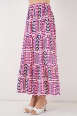 Desenli Uzun Etek 8053 - Fuşya