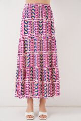 Desenli Uzun Etek 8053 - Fuşya