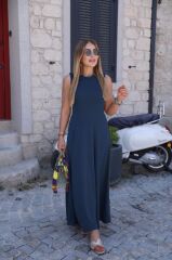 Kadın Sıfır Kollu Bisiklet Yaka Viskon Elbise