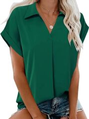 Kadın Kısa Kollu Yakalı Uzun Sandy Bluz