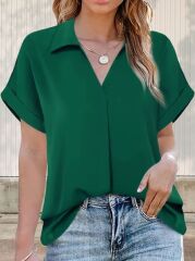 Kadın Kısa Kollu Yakalı Uzun Sandy Bluz