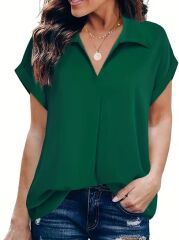 Kadın Kısa Kollu Yakalı Uzun Sandy Bluz