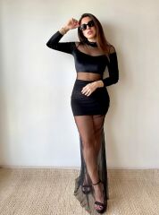 Kadın Balıkçı Yaka Transparan Dekolteli Fırsat ürün Elbise