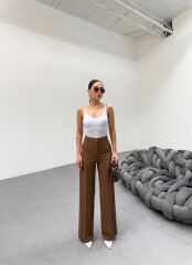 230 Gr Poly Viscose Lycra Metal Düğme Palazzo Pantolon