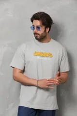 Unisex Basic Bisiklet Yaka Oversize T-Shirt - Gri