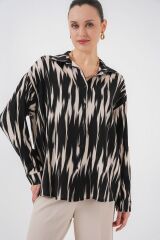 Desenli Oversize Gömlek 20301 - Siyah