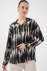 Desenli Oversize Gömlek 20301 - Siyah