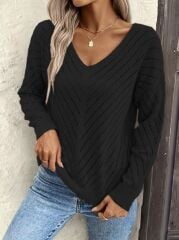 Kadın Uzun Kollu V Yakalı Triko Bluz
