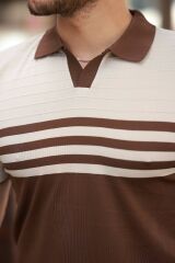 Erkek çizgi Desenli Yakalı Kısa Kollu T-shirt