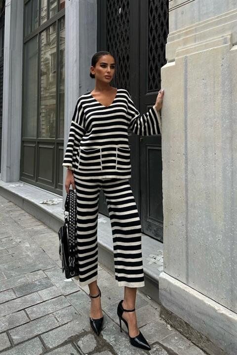Candy Çizgili Straight Fit Pantolon Takım 9705-015