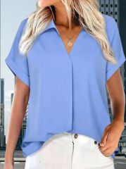 Kadın Kısa Kollu Yakalı Uzun Sandy Bluz