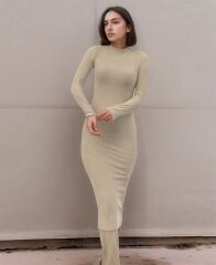 Kadın Yarım Balıkçı Yaka Süet Kumaş Fırsat ürün Midi Boy Elbise