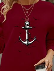 Kadın Uzun Kollu Bisiklet Yaka Desenli Viskon Iki Iplik Bluz