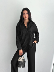 Nakışlı Uzun Kollu Gömlek - Siyah