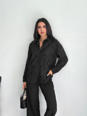 Nakışlı Uzun Kollu Gömlek - Siyah