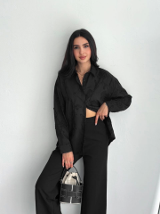 Nakışlı Uzun Kollu Gömlek - Siyah