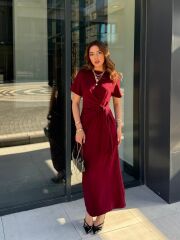 Kadın Kısa Kollu Bisiklet Yaka Yandan Bağlamalı Viskon Iki Iplik Elbise