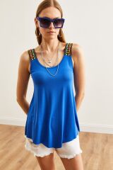 Kadın Viskon Kumaş Otantik Desen Askılı Bluz