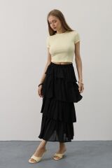 Katlı Kesim Uzun Etek - Siyah