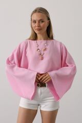 YARASA KOLLU CROP BLUZ - Pembe