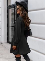 Kadın Uzun Kollu Derin V Yaka Göğüs Altı Dekolte Detaylı Sandy Mini Boy Elbise