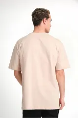 Unisex Düz Biskilet Yaka Oversize T-shirt - Bej