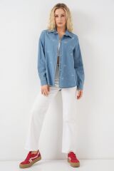 Fiyonlu Kot Gömlek 20329 - Mavi