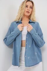 Fiyonlu Kot Gömlek 20329 - Mavi