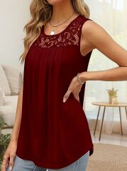 Kadın Askılı Yuvarlak Yaka Dantel Detaylı Viskon Bluz